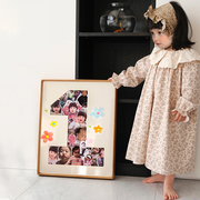 一周年纪念相框宝宝周岁礼物迎宾摆件儿童成长记录高級感实木画框