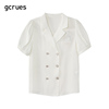 gcrues高级感小众双排扣西装领衬衫女装，夏季白色短袖气质上衣