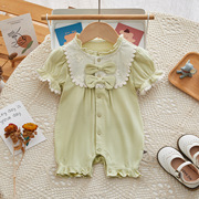 婴儿连体衣夏季薄款宝宝衣服蝴蝶结前开扣新生儿衣服短袖婴儿衣服