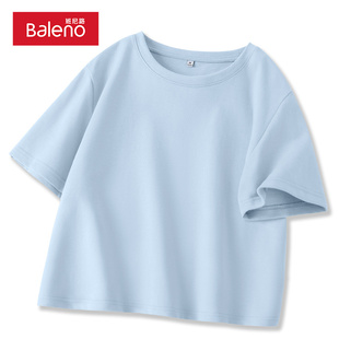 班尼路蓝色短袖t恤女夏季2024减龄短款上衣宽松显瘦纯棉衣服