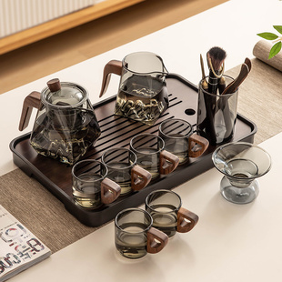 2024玻璃茶具套装家用客厅泡，茶壶茶盘办公室，会客喝茶防烫茶杯