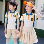 小学生校服夏装儿童班服纯棉套装，毕业服运动服杏色幼儿园园服夏季