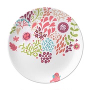 纯色手绘花纹植物与小鸟陶瓷餐盘子8寸月光盘餐具家居礼物