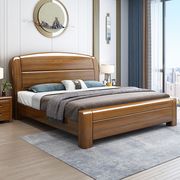 金丝胡桃木现代中式实木床1.8米双人床主卧大床1.5米高箱储物大床