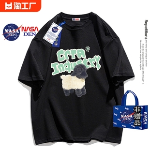 NASA联名短袖t恤女2023夏季美式复古打底衫纯棉五分袖上衣服
