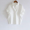 白色宽松蝙蝠袖翻领棉衬衫，女港风设计感夏季简约纯色短袖衬衣