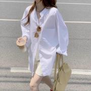 白色长袖衬衫女装夏季设计感小众防晒衬衣中长款宽松开衫外套