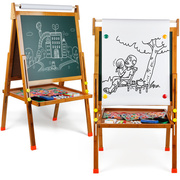 儿童木制画板 画架双面磁性可升降支架式 宝宝写字板绘画竹制黑板