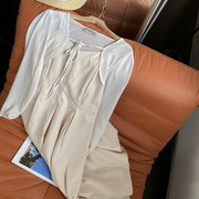 法式淑女开衫雪纺长袖上衣纯色吊带裙流行套装时尚休闲洋气F$2