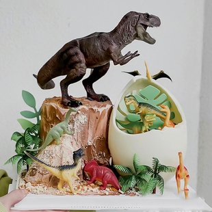 仿真恐龙霸王龙野生动物模型，蛋糕装饰摆件男孩，儿童生日派对玩具
