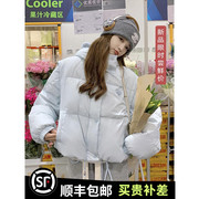 奶fufu蓝色可拆卸袖子，羽绒服女冬2023设计感短款马甲面包服