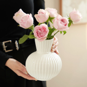 简约现代创意条纹白色，陶瓷花瓶高级感客厅，餐桌水养插花装饰品摆件