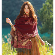 波西米亚民族风披风女秋冬西藏旅行复古保暖围巾加厚百搭围脖