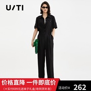 uti尤缇2022夏季 工装风黑色短袖连体裤女连衣裤UI2D0292990