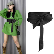 女士腰带宽绸缎布料绑带，配裙子黑色绿色，收腰装饰腰封汉服古风皮带