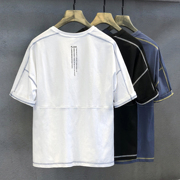 香港版日系潮牌白色短袖t恤男士宽松纯棉，半袖体恤衫男装衣服夏季