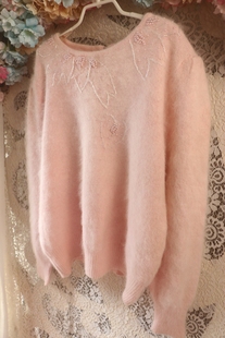 2023粉色珍珠圆领，仙美甜心套头，毛衣安哥拉长袖兔毛