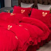 喜婚庆床上用品大红色宝宝绒四件套 被套床单款中式2米床结婚