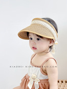 草帽女童帽子儿童防晒帽，夏季蝴蝶结薄款宝宝遮阳帽婴儿太阳帽