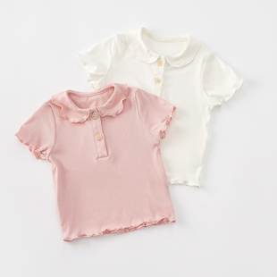 1-3岁女童莫代尔短袖t恤宝宝面膜上衣儿童，柔软体恤衫婴儿白色夏装