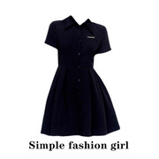 simple黑色连衣裙女夏季显瘦设计感系带，蝴蝶结收腰衬衫裙短裙子