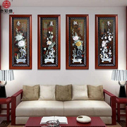 新中式玉雕装饰画客厅电视，沙发背景墙条屏浮雕画，餐厅挂画梅兰竹菊