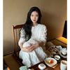 ZHUYIYI 2023春装白色韩系小众设计蕾丝花边慵懒风宽松连衣裙