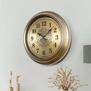 欧式挂钟客厅家用时尚金属圆形时钟表美式轻奢挂墙上时尚大气挂表