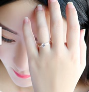 钛钢镀18k彩金镶钻玫瑰金戒指一克拉女中指小指食指指环