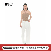 immi设计师品牌iinc23ss水洗白色牛仔开衩九分裤女下装