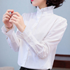 立领白色衬衫女长袖2023韩版春秋，内搭洋气雪纺衬衣打底上衣寸