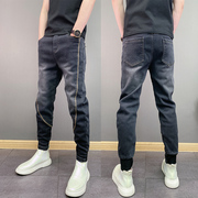 2023年加绒男裤潮流韩版个性，扎线水洗磨白渐变修身小脚休闲牛仔裤