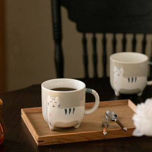 出口德国外单手绘小猫陶瓷杯，咖啡杯大容量水杯饮料杯牛奶杯