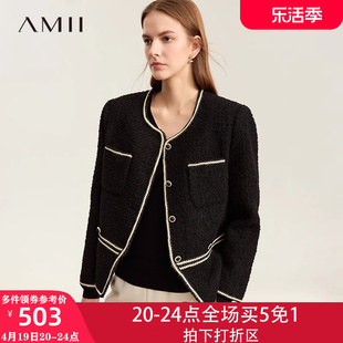 amii2023秋冬季优雅名媛气质圆领，小香风外套女宽松上衣短款