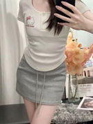 日系凯蒂猫短袖t恤女夏季纯欲辣妹少女感短款修身显瘦内搭打底衫