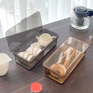 可叠加茶具储存盒餐具，收纳箱茶杯家用桌面带盖防尘功夫茶杯茶壶新