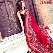 西藏茶卡盐湖沙漠旅游拍照民族风披肩女秋冬披风红色超大围巾丝巾