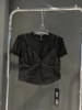 dudu夏季韩版气质性感，小心机镂空透视网纱拼接短袖假两件上衣