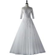 一字肩婚纱女2024冬季新娘，蕾丝赫本法式婚纱，公主梦幻长拖尾