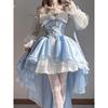 蓬蓬裙女装公主蓝色，lolita连衣裙洋装设计重工大，蝴蝶结拖尾裙子