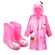 春夏季儿童男女雨衣雨鞋套装幼儿园防滑水靴kt猫公主韩国小学生