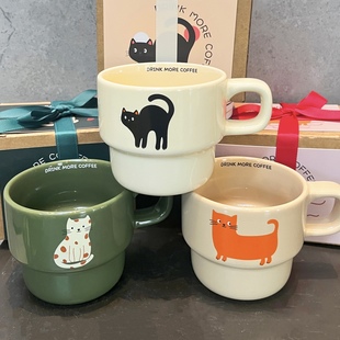 波猫与浪兔原创设计版权款可爱小猫咖啡杯马克杯伴手礼茶杯子