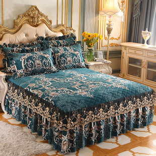 欧式夹棉水晶绒床裙床罩单件珊瑚绒床单，加厚1.8x2.0x2.2m床套冬季