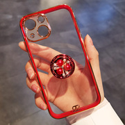 适用苹果13promax新年款手机壳女款带珍珠支架iphone13全包镜头硅胶透明保护套13pro女款高级感彩钻电镀支架