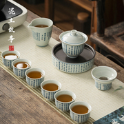 景德镇手绘青花瓷茶具套装中式复古风手写心经，盖碗茶杯整套礼盒装