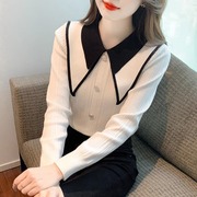 高级感娃娃领针织衫女秋季2023洋派时髦小衫时尚减龄长袖上衣