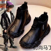 男童马丁靴2023秋冬季单靴中大童男孩雪地靴加绒短靴儿童靴子