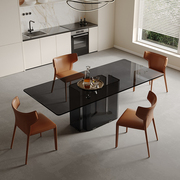 侘寂风钢化玻璃餐桌现代简约家用长方形桌子设计师小户型吃饭桌
