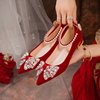 婚鞋女红色秀禾服婚纱两穿结婚高跟鞋2023平底中式新娘敬酒鞋