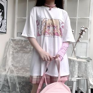 日系可爱短袖t恤女卡通二次元少女兔上衣宽松短袖学生萌系jk衣搭